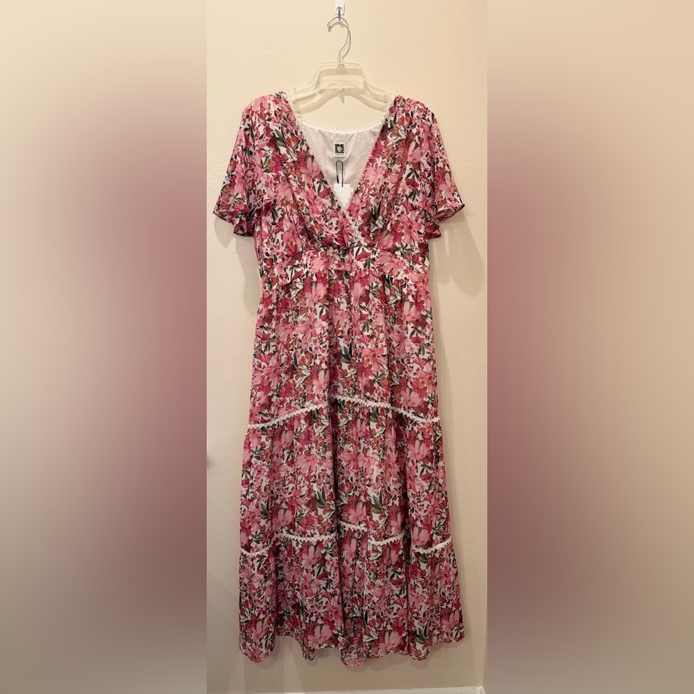 Anne Klein Women's Printed Surplice-Neck Flutter-Sleeve Dress - Picture 2 of 4